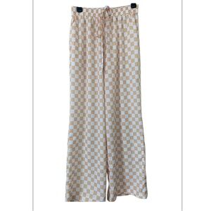 Checkered Girls Wide-Leg Pants in Beige/Orange and White SIZE M